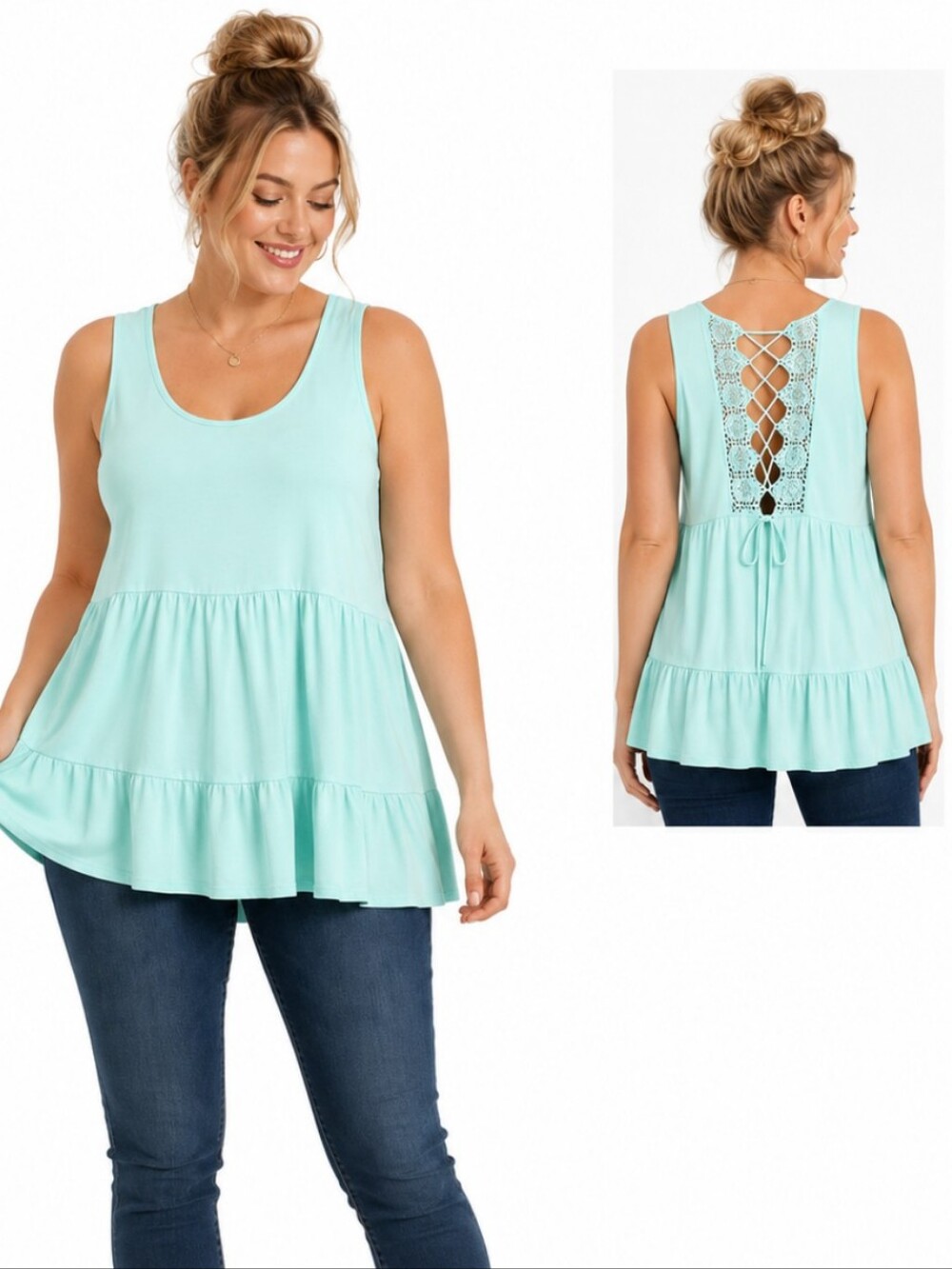 Torrid Baby Blue Sleeveless Babydoll Tank Top Lace Back Size 0X Large - Like New